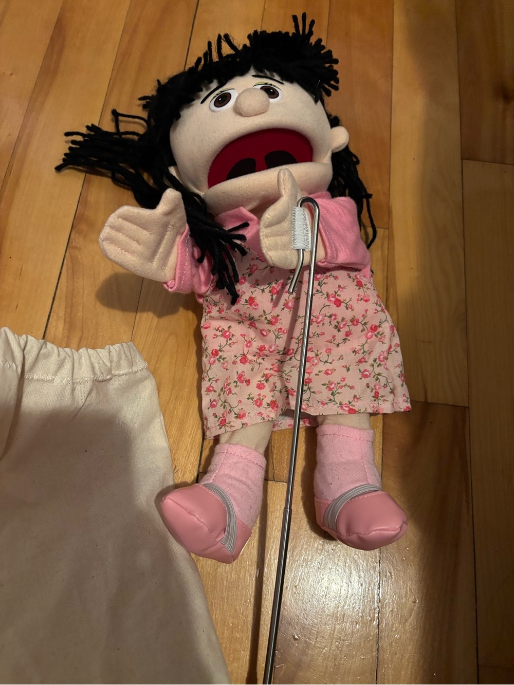 Kids Hand Puppet Doll in Pink Floral Outfit with rod New